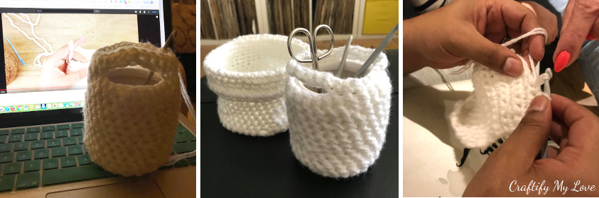 Gloria and her husband crocheting their first baskets ever with the help of the free crocheting for beginners course by Craftify My Love