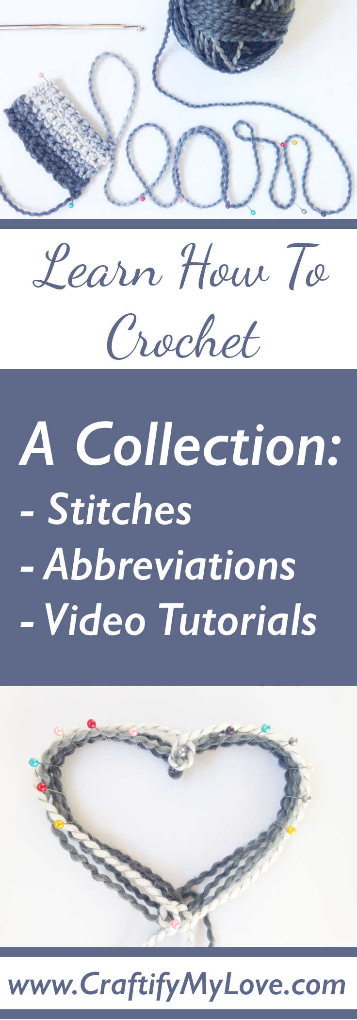 Learn how to crochet, a collection of Stitches, abbreviations, and video tutorials curated by Habiba from CraftifyMyLove.com