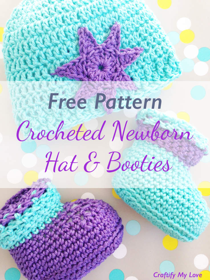 Download Crocheted Newborn Booties and Matching Hat - Free Pattern | Craftify My Love