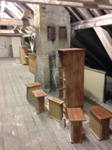 This image shows the first layer of walnut stain on the IKEA Hack TARVA