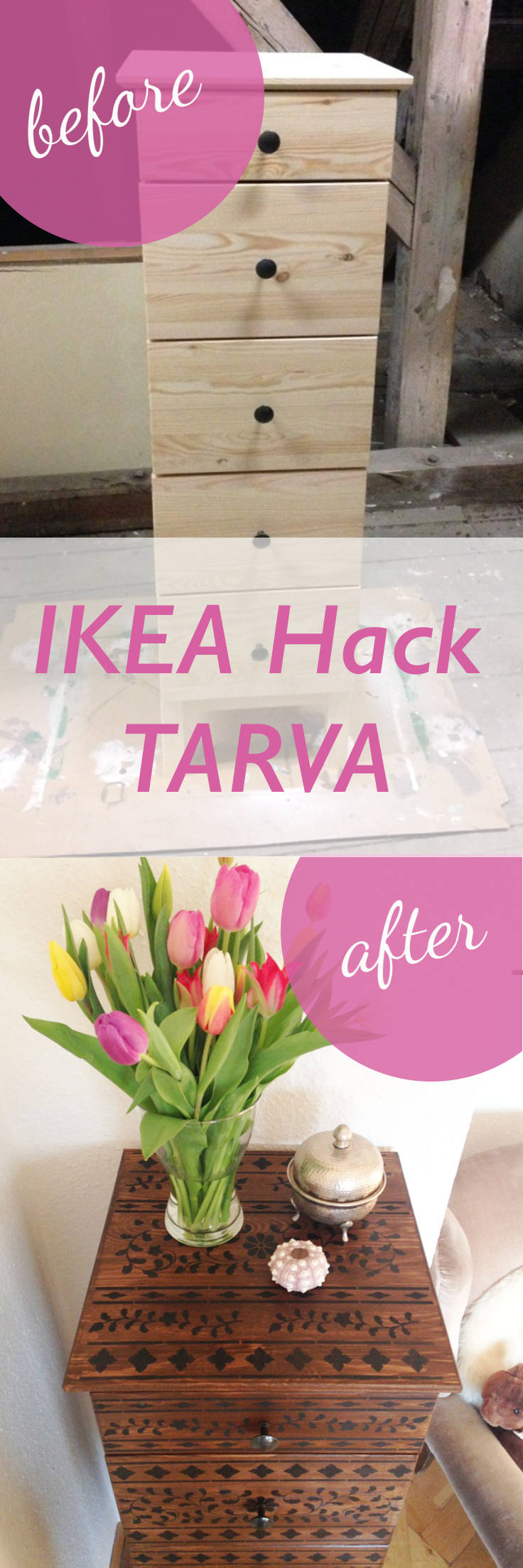 This image shows the IKEA Hack TARVA before and after image