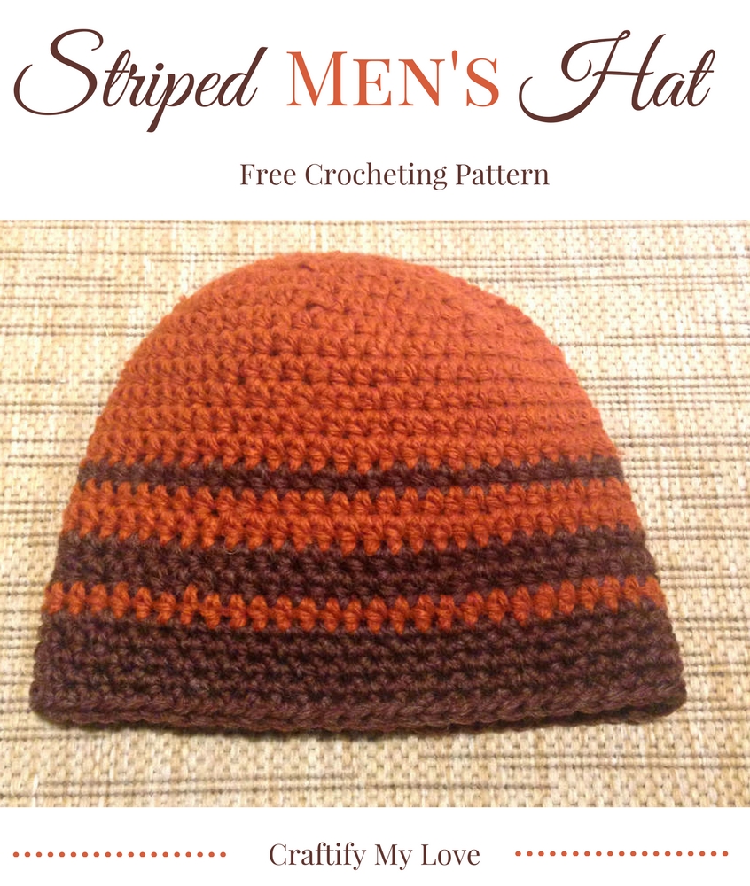 Crocheted in 30 minutes! Striped Men's Hat using left over yarn. Click for free pattern!