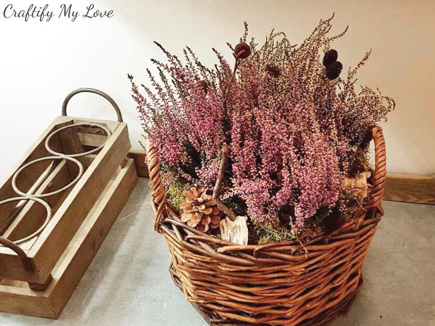 quick fall decor heather basket that will last all winter