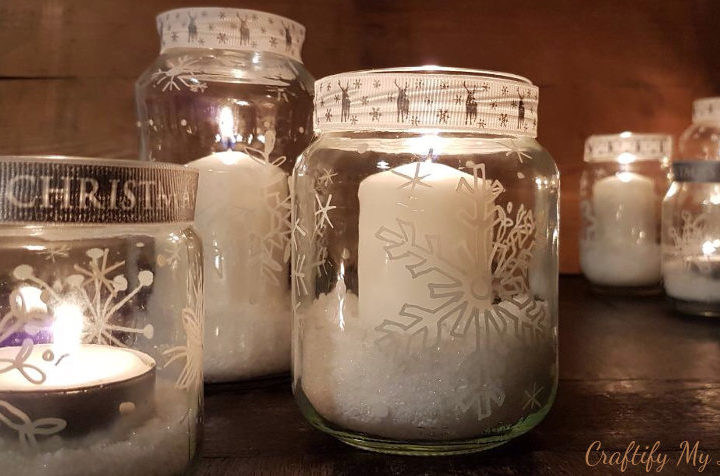 DIY snowflake candle holder recycled jars project