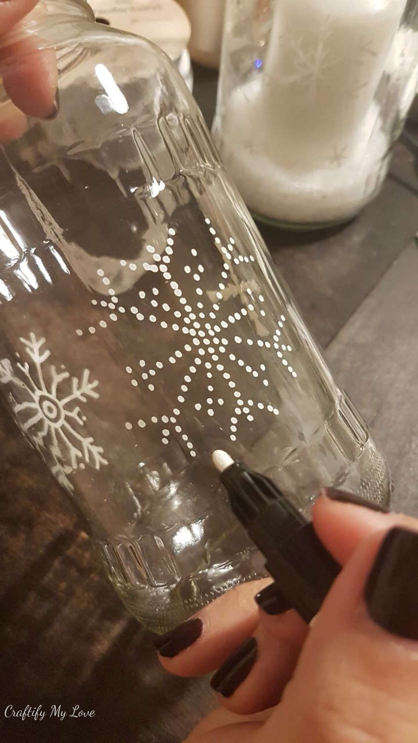 dotwork snowflake hand painted sharpie art candle holder