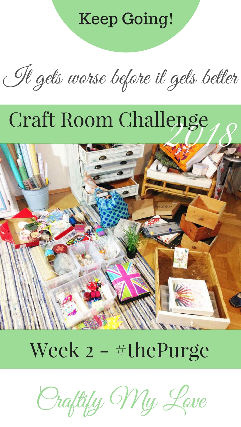 Don't quit the craft room makeover! It'll get better. Follow these simple 5 steps to rock the craft room purge. | #craftroomchallenge #confessthemess #purge #donate #gettingridof #craftroommakeover #itgetsworsebeforeitgetsbetter #craftsupplies