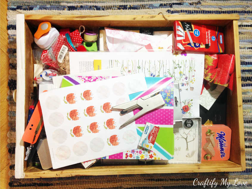 decluttering that old junk drawer in my desk. Craft Room challenge week 2 the purge