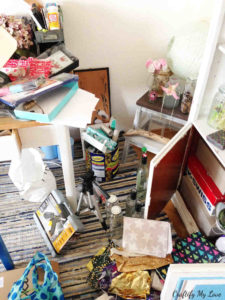 Messy floor covered in supplies for my "next" crafts projects aka unpacked shopping bags