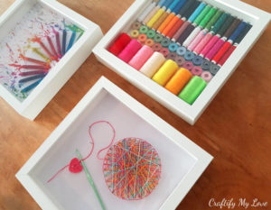 craft room wall art decor string art melted crayon thread box