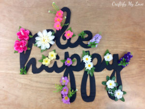 a be happy rustic floral chalkpaint sign from upcycled cardboard
