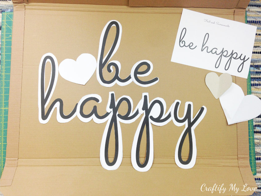 traced and cut out handmade stencil or pattern template be happy for a quote sign