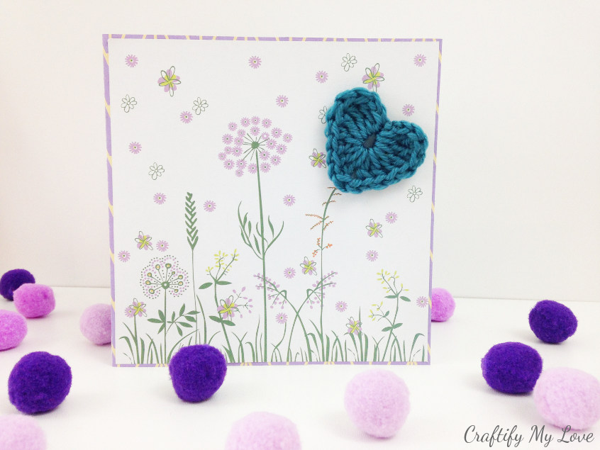 floral mixed media card with crocheted heart for Mother's Day