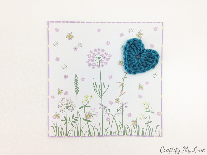 handmade Mother's Day card with flowers and a crocheted heart