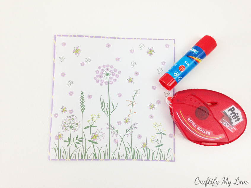 layering paper with glue stick for DIY floral birthday card