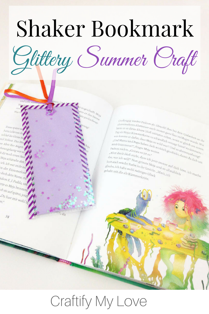 Awesome glitter shaker bookmark to craft with your little girl this summer to make summer reading extra fun! #craftifymylove #shakerbookmark #glittercraft #kidscraft #summerreading #crafternoon