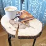 IKEA hack MARIUS stool turned into wood slice coffee side table