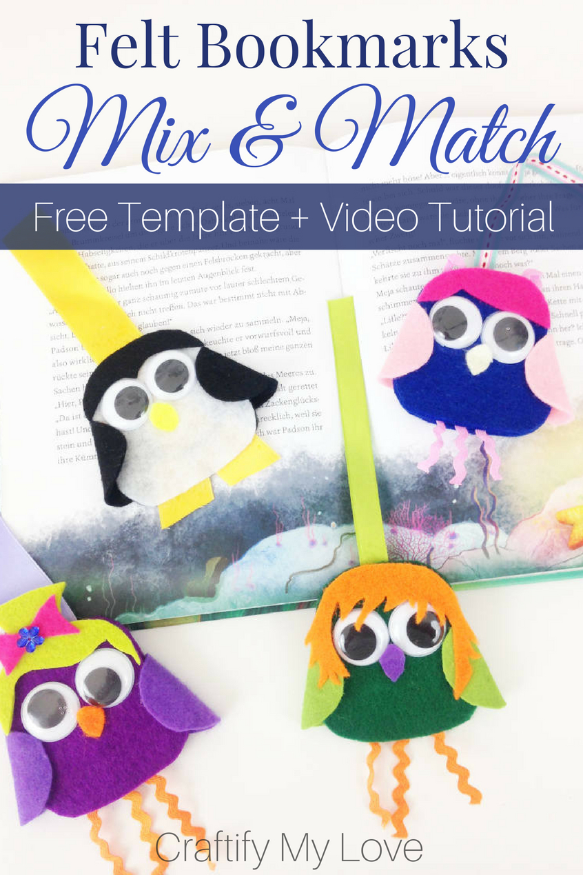 Remember this awesome kids craft for the next rainy summer day to entertain your kids! Fun mix&match felt bookmark idea including free template. #craftifymylove #freetemplate #mixandmatch #summerfunforarainyday #3dbookmark #giftidea #bookworm