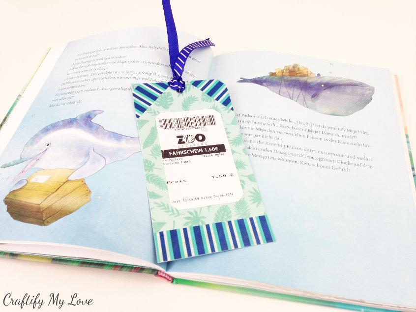 blue and turquoise admission ticket bookmark using scrapbook paper leftovers as a creative outlet for your kids this summer