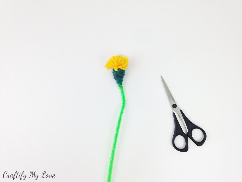 cut the wool loops open with scissors to create the flowers head