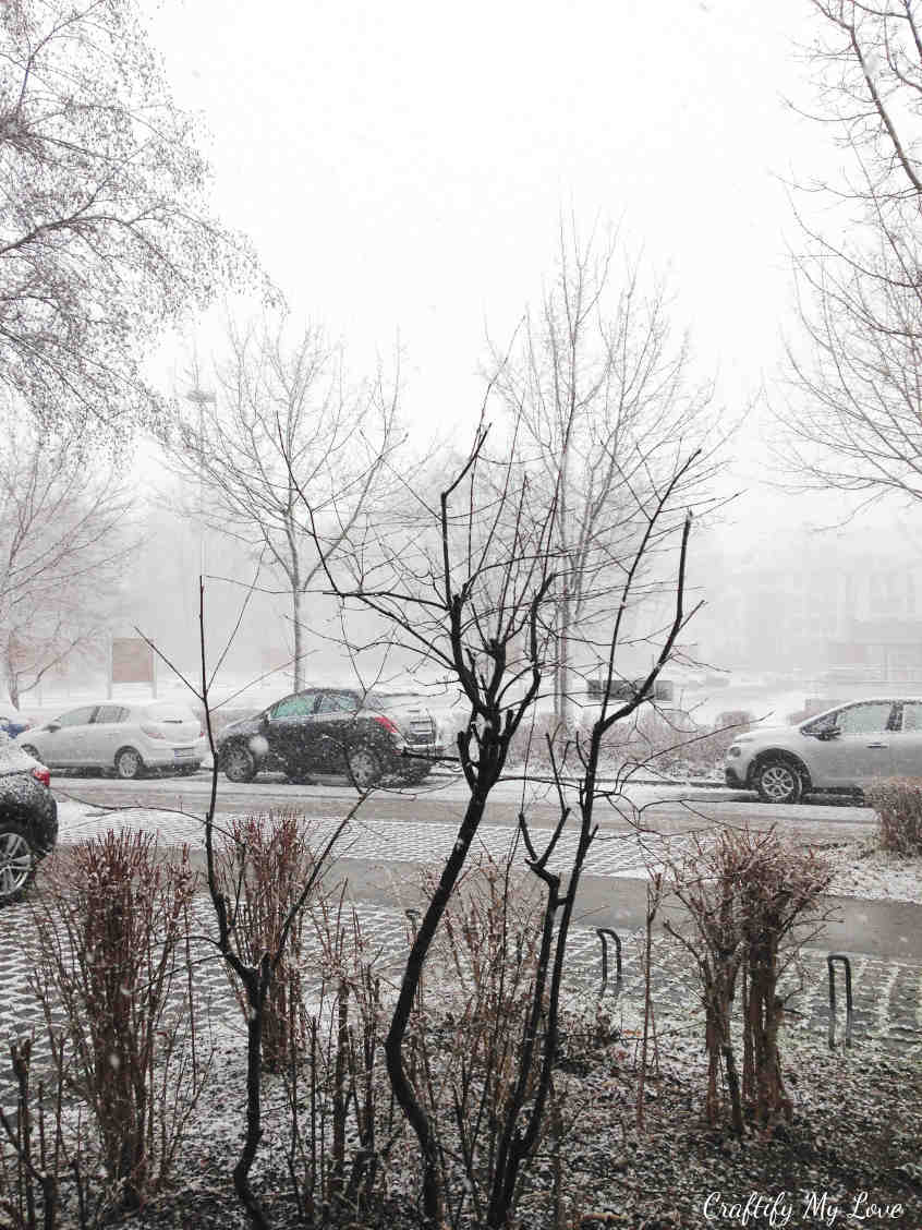 winter in Germany. That is the view of my office where the tree was cut down that provided the wonderful wood slice for this simple DIY project