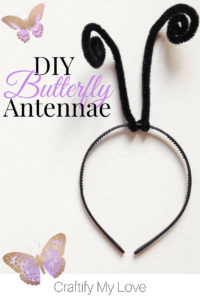 Super easy DIY butterfly antennae headband you absolutely need for Halloween. Wear it alone or DIY yourself a set of butterfly wings. Click for both tutorials! #craftifymylove #butterflyantennae #butterflycostume #microcostume #lastminutecostumeidea