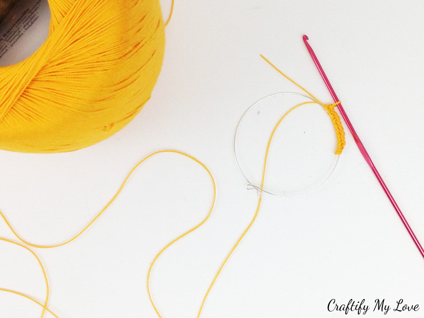 start crocheting around your hoop for beautiful crocheted spiderweb or gipsy earrings perfect for fall or Halloween