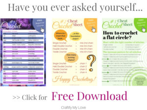 Set of three crochet cheat sheets for beginners and advanced crocheters