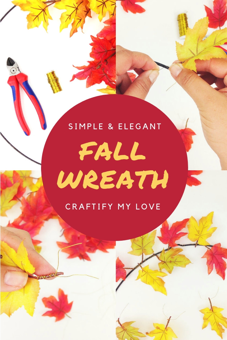 Four simple steps to DIY this fun simple fall wreath. Click for instructions. #craftifymylove #fallcraft #falldecor #diy #wreath #simplecraft