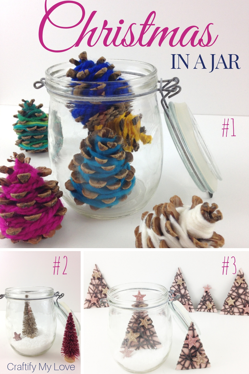 3 frugal ideas for a beautiful and simple Christmas in a jar DIY home decor. Click through for tutorials and supplies list. #craftifymylove #simplecrafts #artsandcrafts #freetutorial #kidscraft #upcycling #DIY #Christmasdecor #minimalism #minimalistChristmas