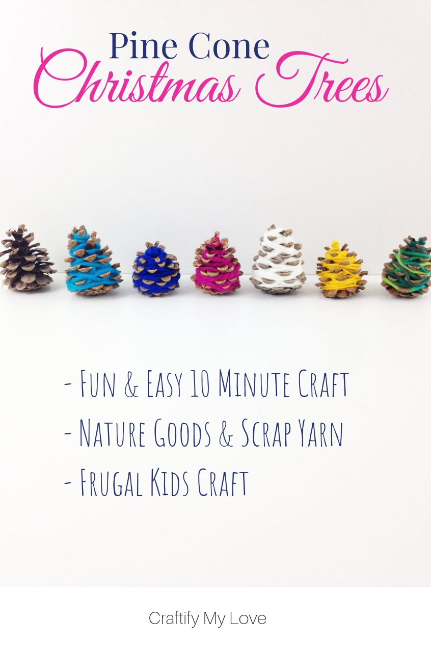 Kids Christmas Craft using nature goods and scrap yarn. Click to learn how to do this Quick & Easy 10 minute craft. Video tutorial included. #craftifymylove #kidschristmascraft #10minutescraft #homedecor #naturcraft