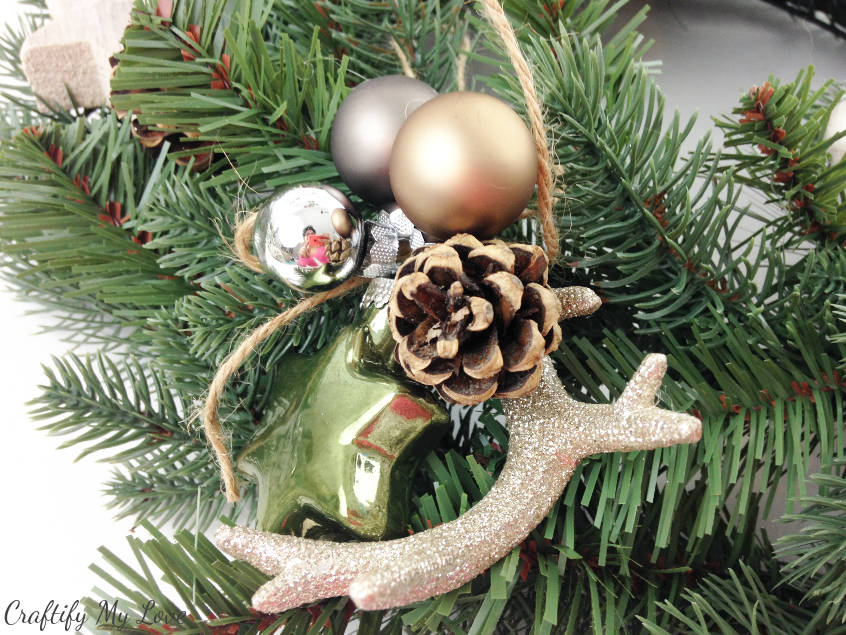 green and beige Christmas ornaments design for Christmas wreath or tree