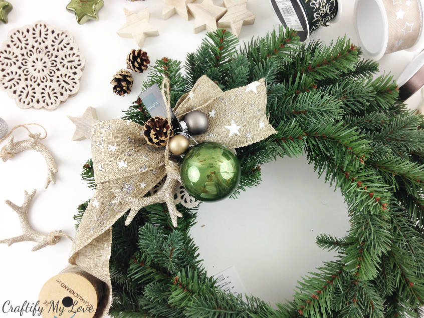 start creating a design for your rustic yet sparkly Christmas antlers wreath