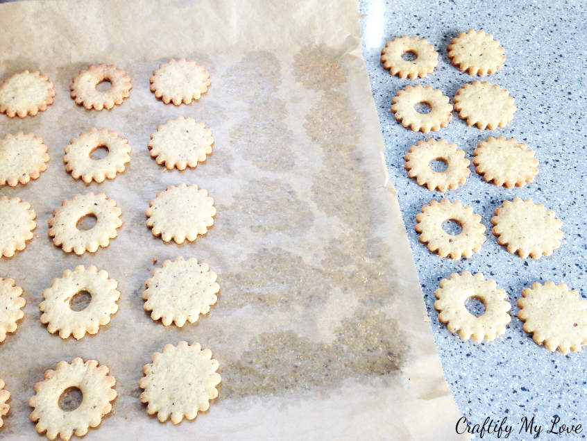 Let the baked cookies cool down before you assemble your German Christmas Cookies that are called Spitzbuben