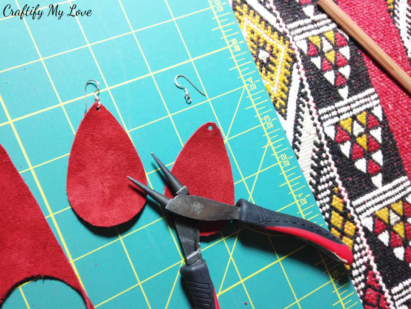 Add fish hooks or fresh hooks earring wires to your DIY red velvet teardrop shaped earrings for Valentine's Day