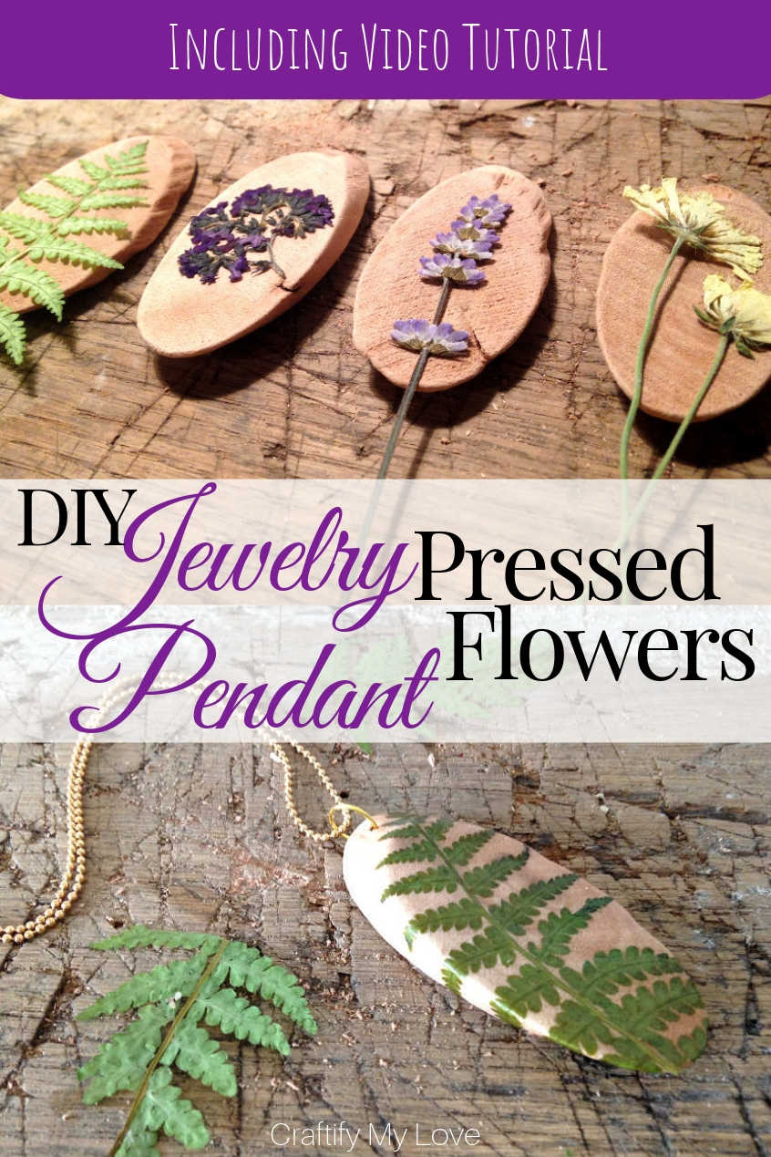 These unique handmade pendants from pressed and dried flowers and a wood slice make for a wonderful DIY jewelry gift idea. It's a frugal nature craft combined with a dollar store craft. Click for step-by-step instructions including a video tutorial. #craftifymylove #diyjewelry #naturecraft #dollarstorecraft #pressedflowers #necklace #DIYpendant #DIYgiftidea