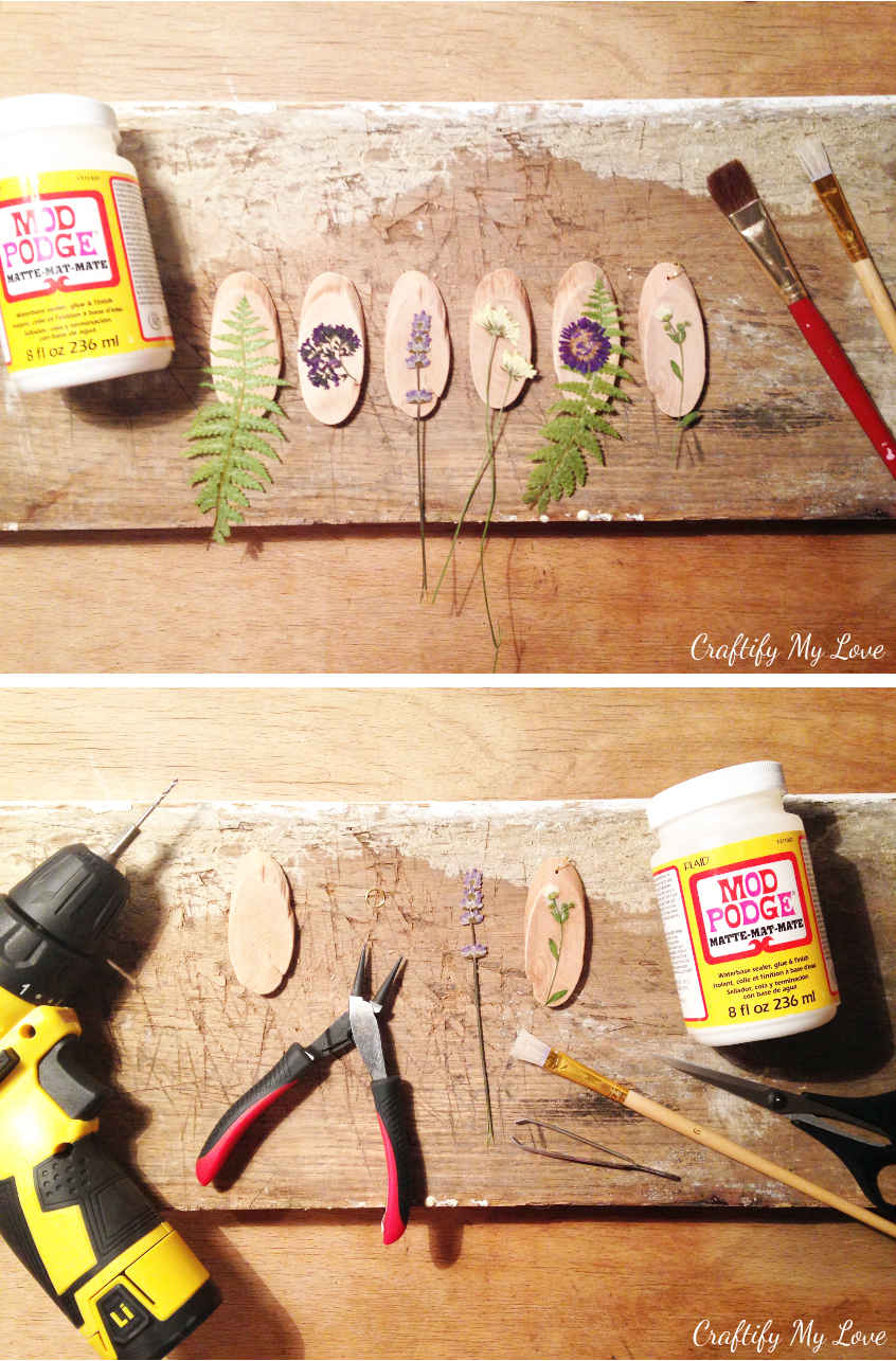 Supplies to make dried flowers wood pendant DIY jewelry