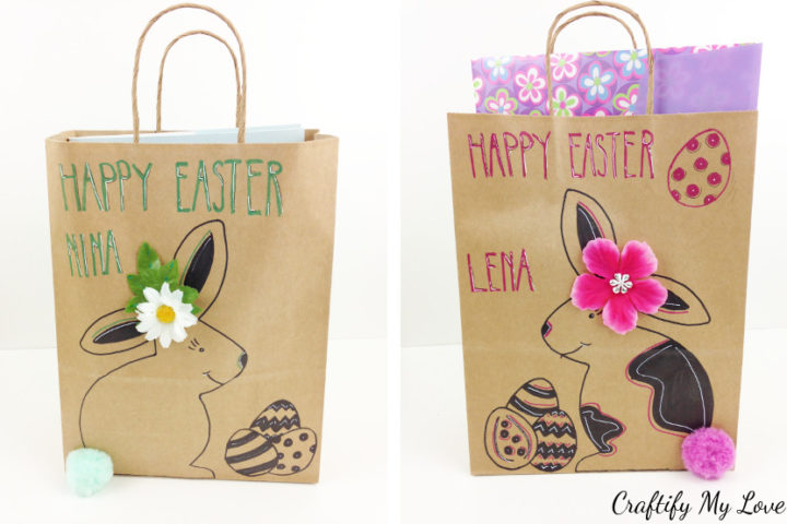 How to make last minute Easter gift bags or Easter baskets from upcycled brown paper bags