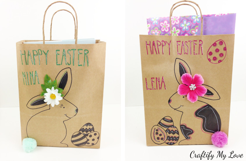 How to make last minute Easter gift bags or Easter baskets from upcycled brown paper bags