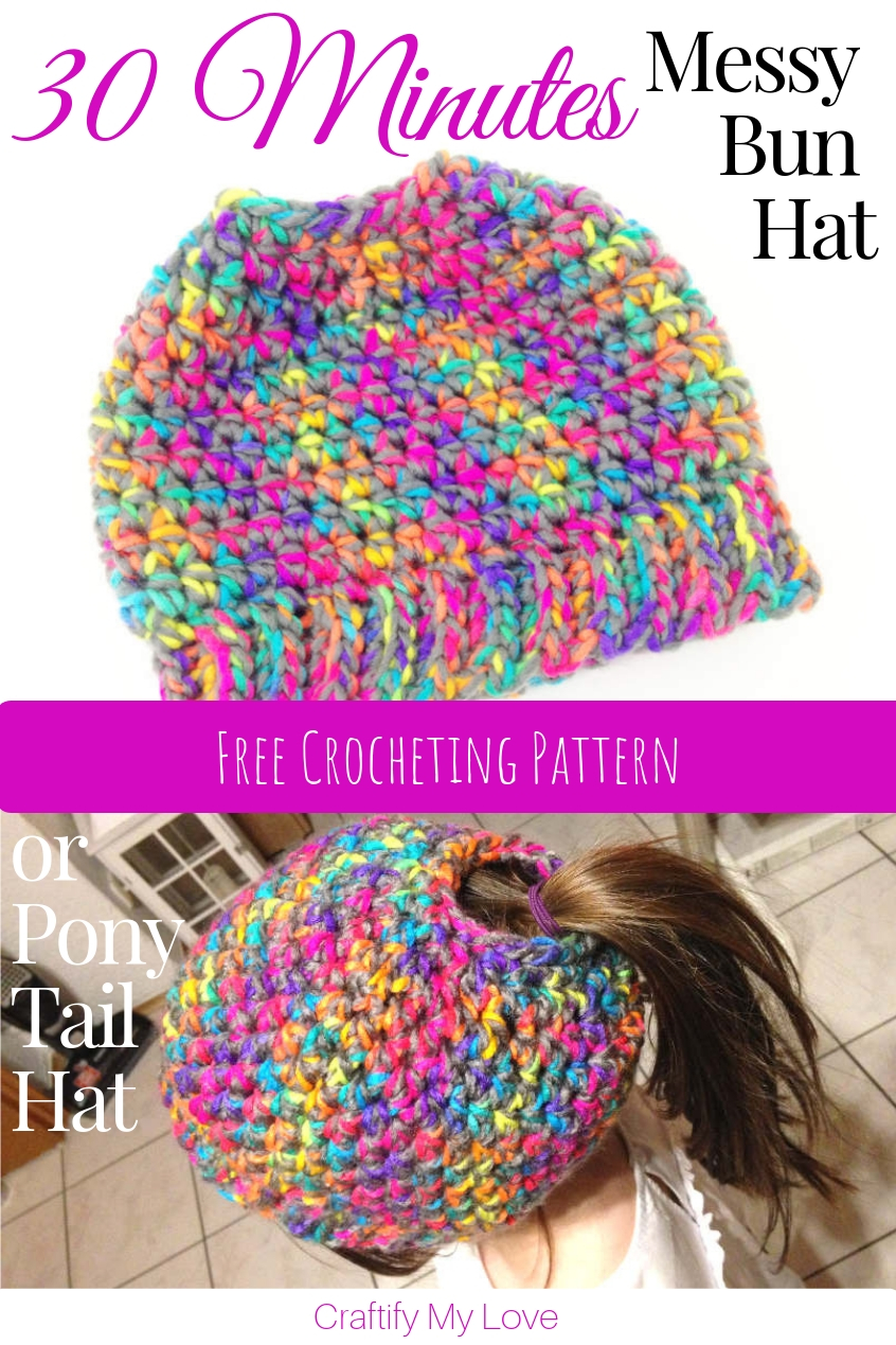 Crochet Ponytail Hat DIY KIT Messy Bun Crochet Kit Make Your Own