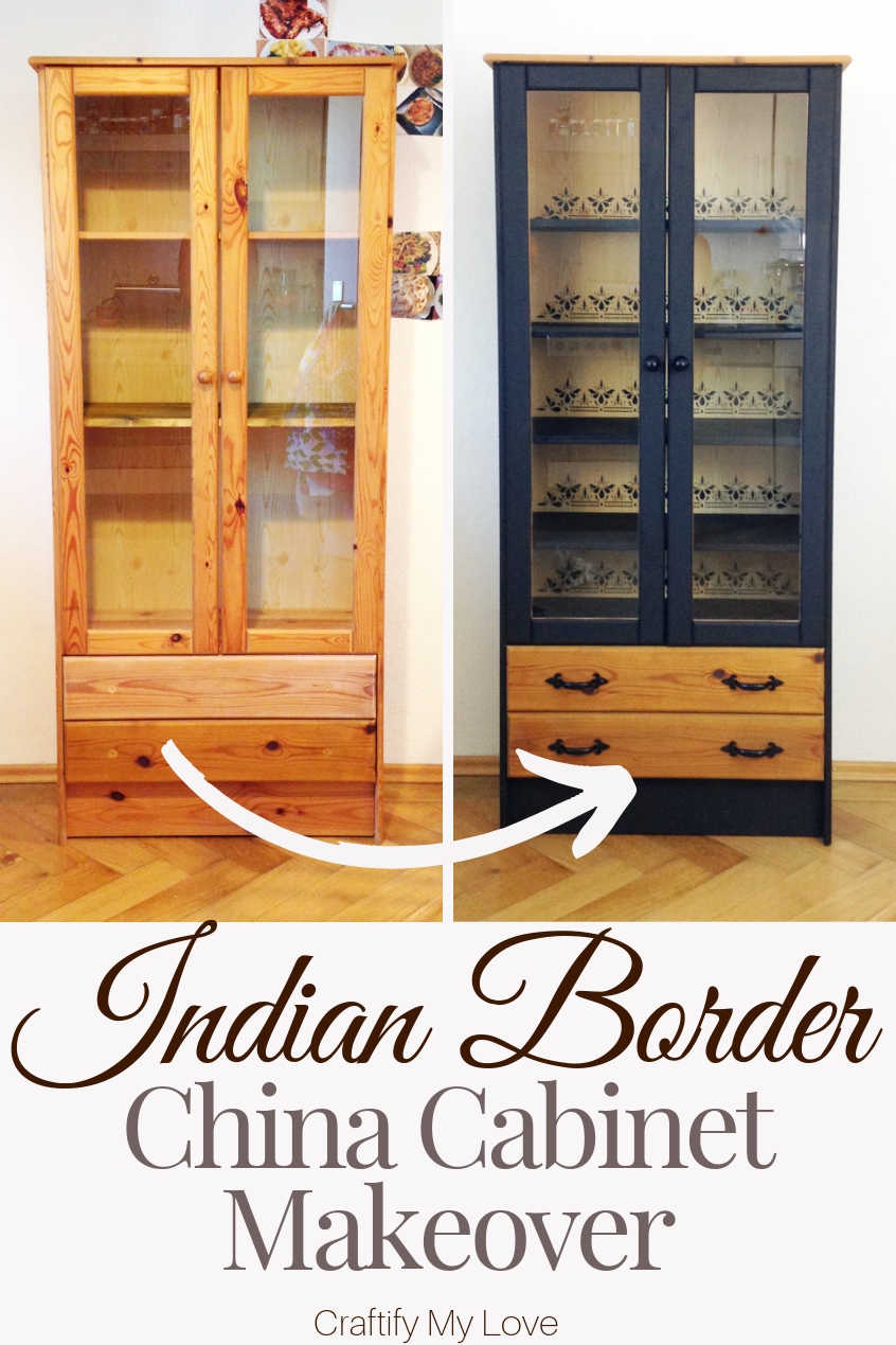 Easy China Cabinet Makeover with Stencil and Paint. Click through for directions and a full supplies list. #craftifymylove #chinacabinetmakeover #furnituretransformation #fixerupper #stencilandpaint #frugalkitchenupdate