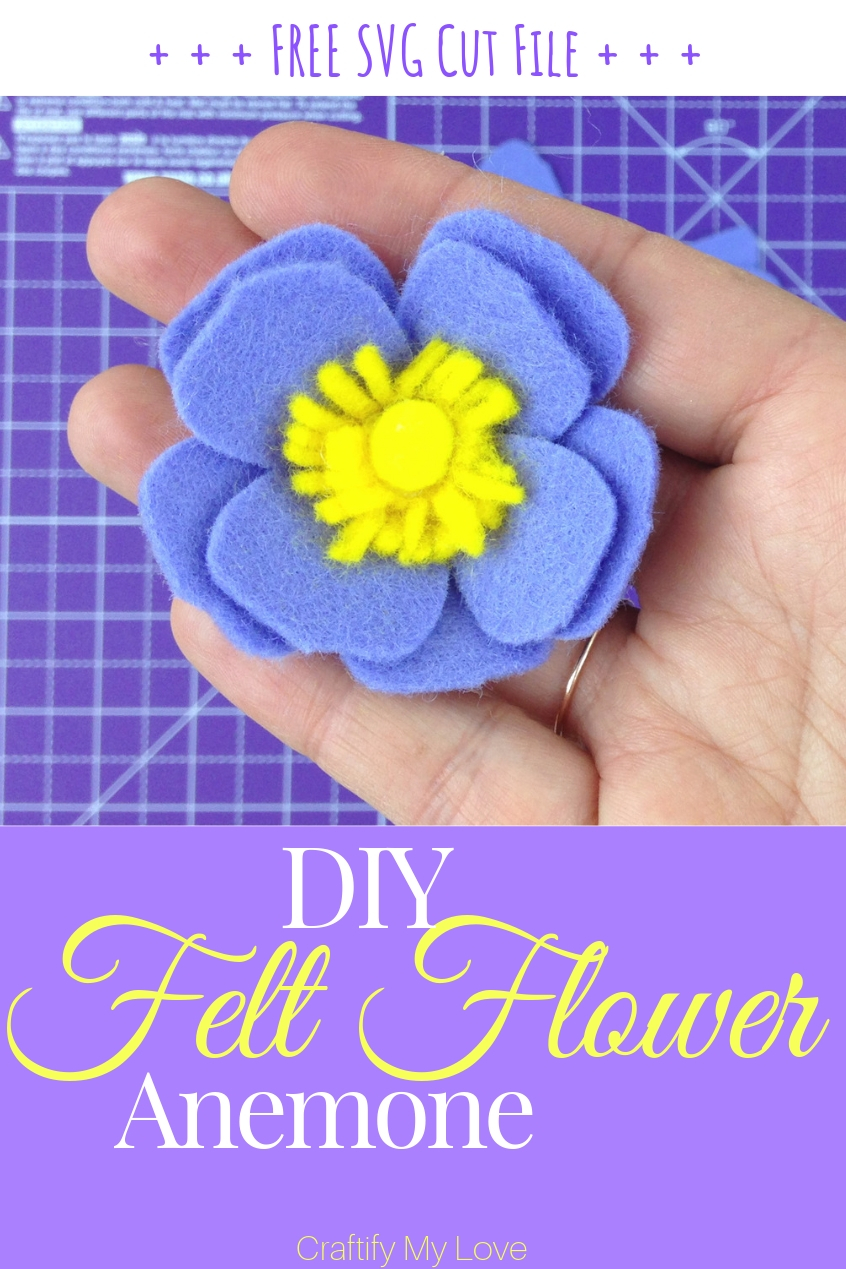 Learn how to DIY a beautiful felt anemone using this free template svg cut file for your cutting machine. #craftifymylove #feltflower #freetemplate #freesvg #howtomakeafeltflower #cricutmaker #scanncut