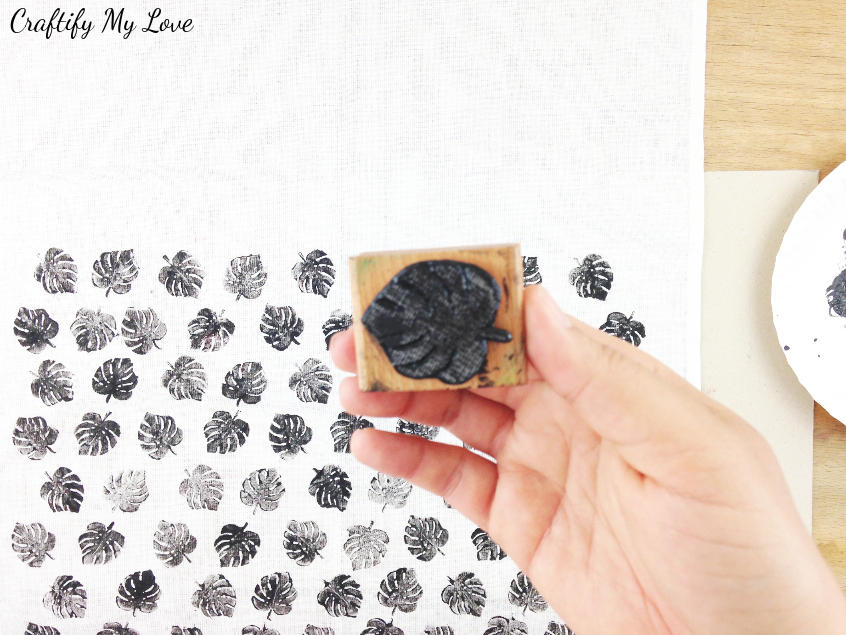 clean your stamp regularly for better results when stamping with fabric paint to DIY tea towel