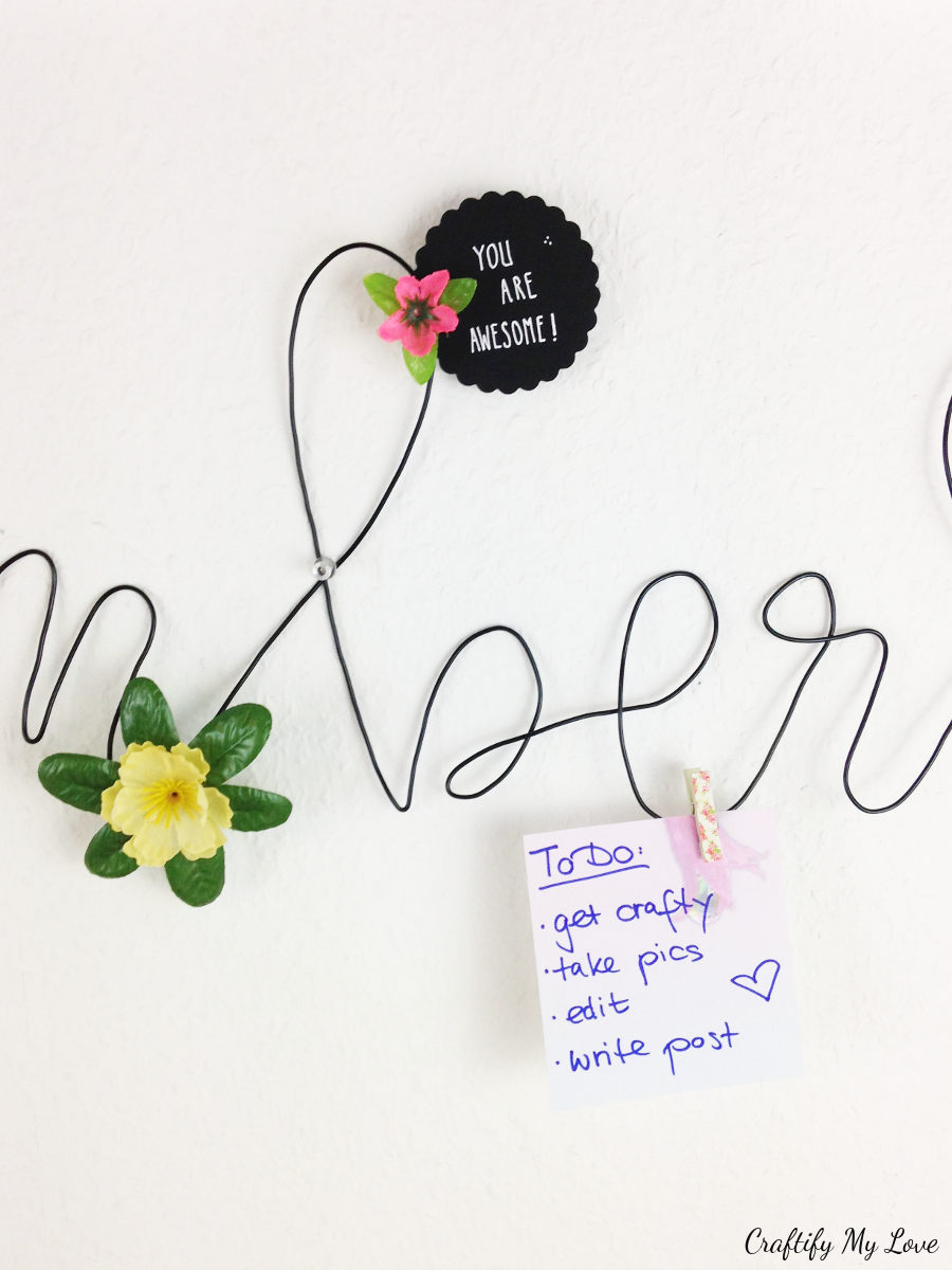 notes and chores on bent wire lettering memo board