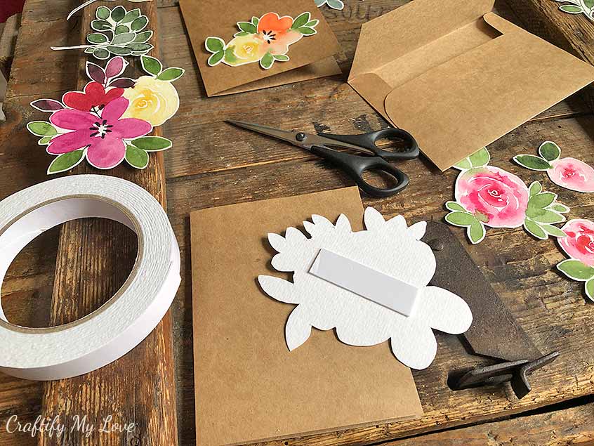 handmade floral greeting cards with watercolor cutouts