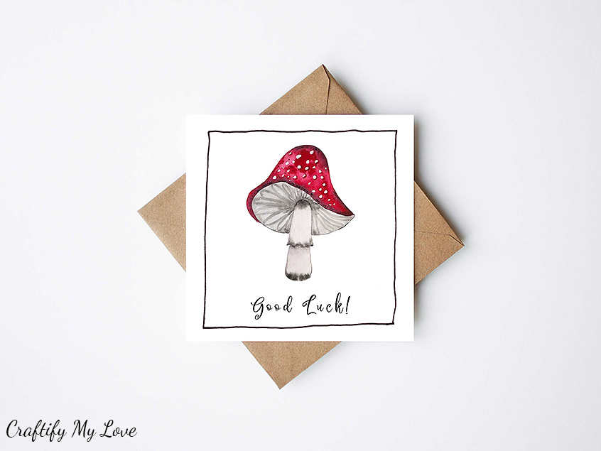 fall watercolor card toadstool good luck in German Glückspilz