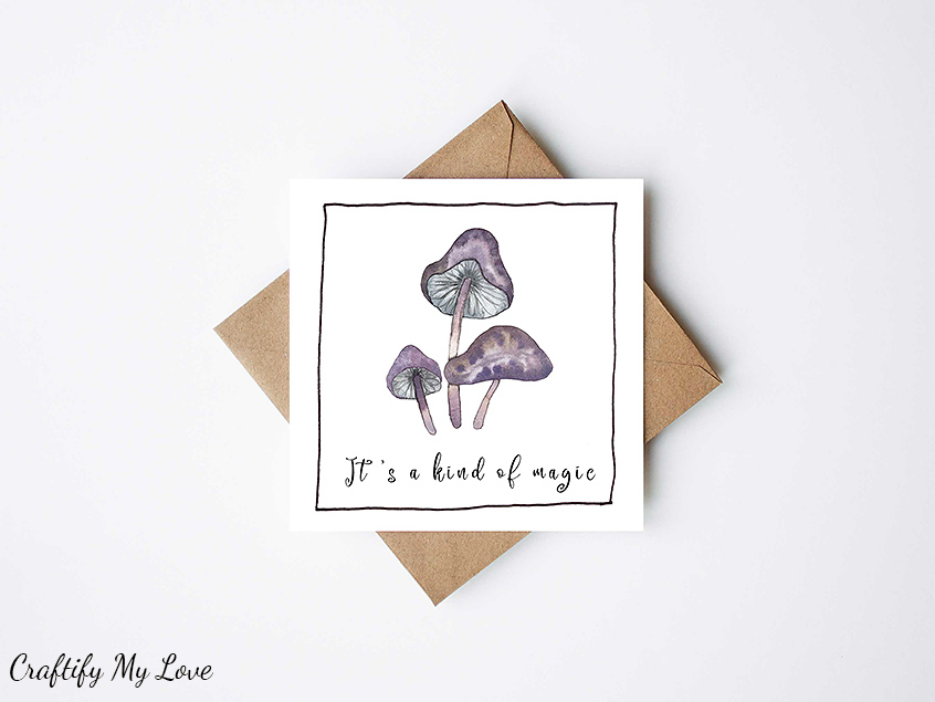 Set of three fun watercolor fall cards magic mushroom digital download